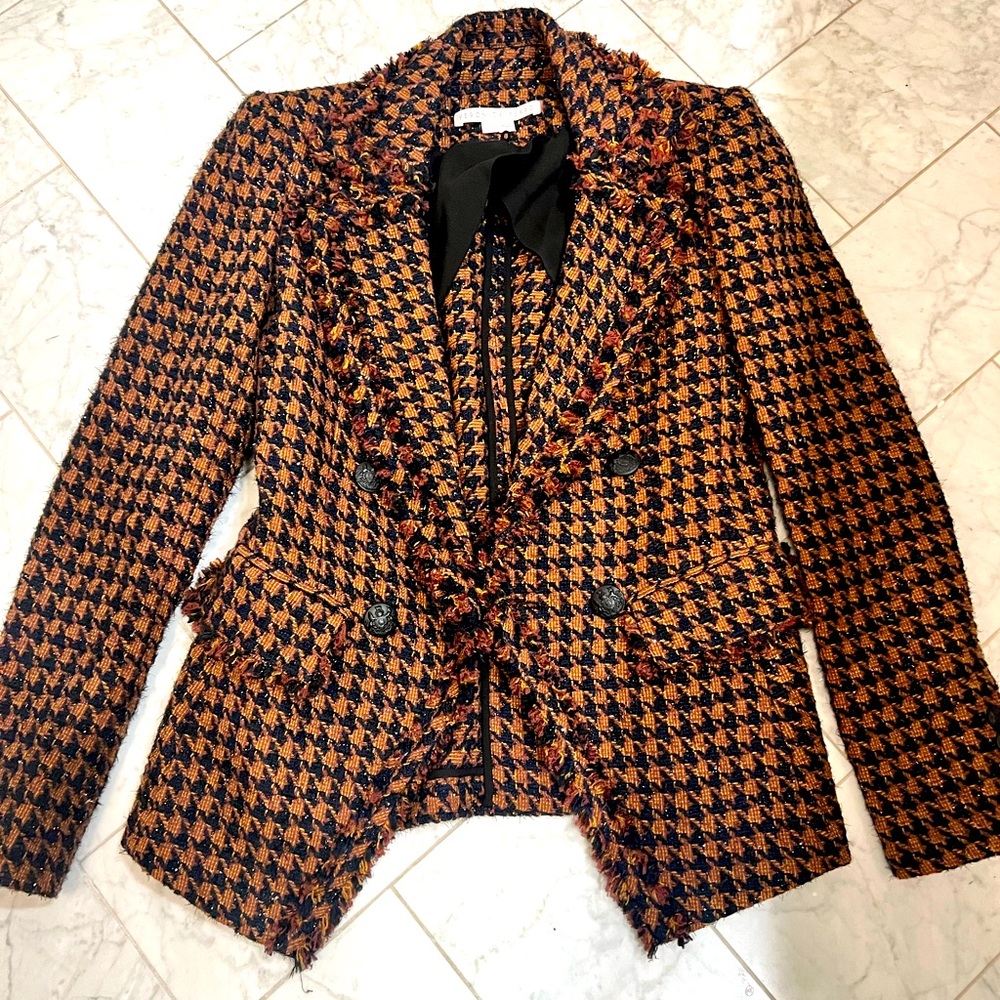 Veronica Beard Black and Orange Houndstooth Blazer